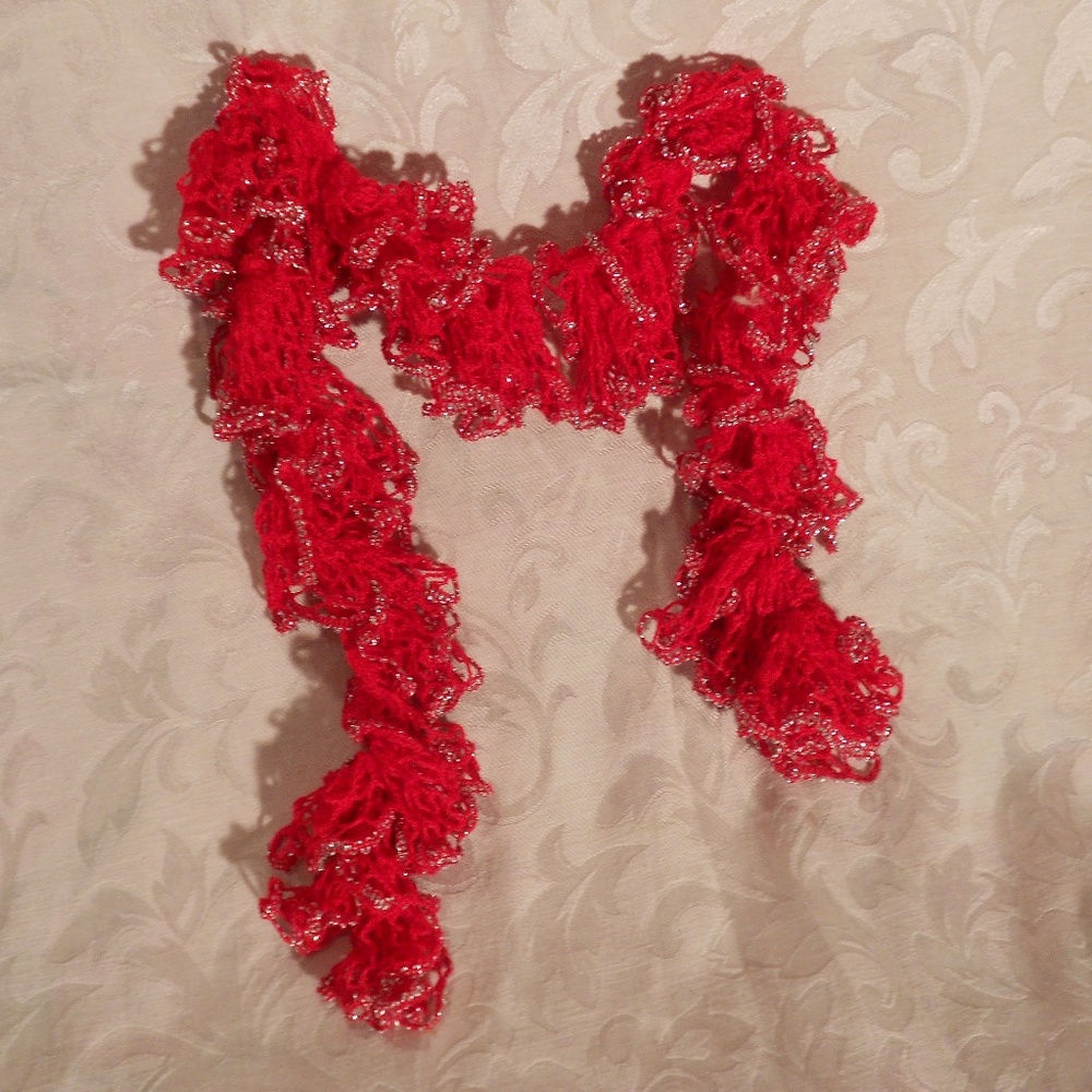 Hand Crafted Cherry Red Ruffle Scarf